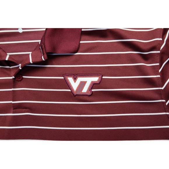 Nike Dri-FIT Virginia Tech Hokies VT Polo Shirt Mens XL Maroon White Stripe Golf - Picture 3 of 11